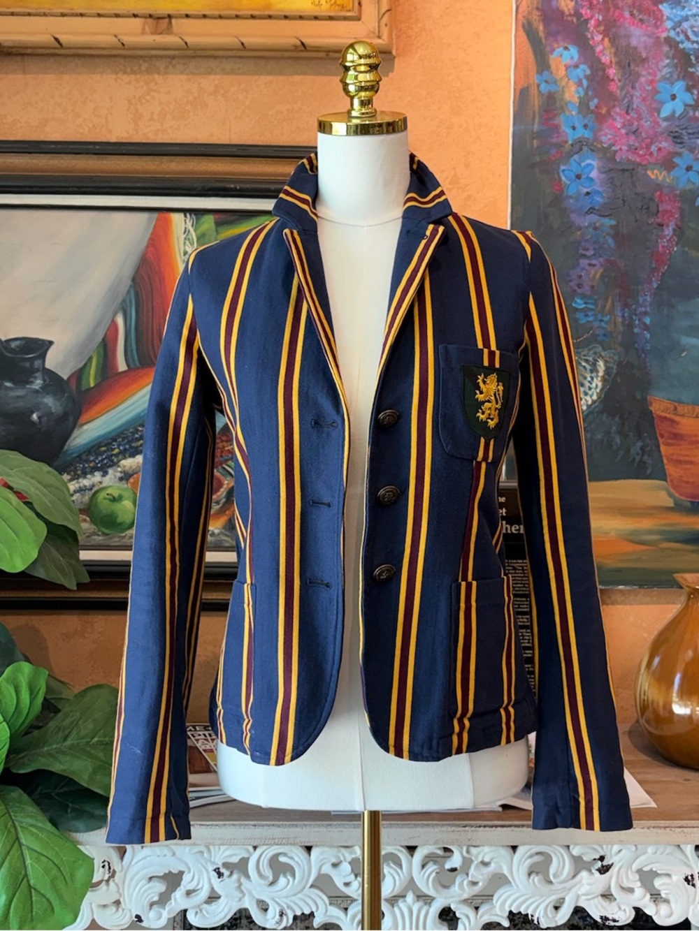 Rugby Ralph Lauren 2004 Crest Striped Knit Blazer Jacket Size S
